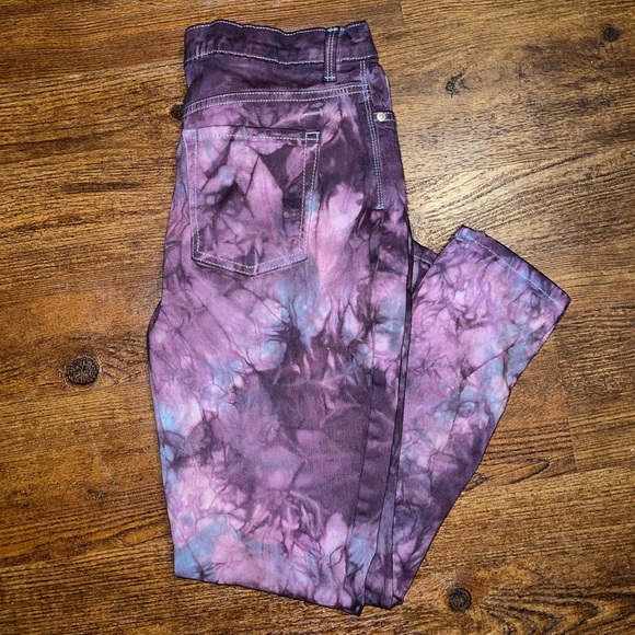 Deep Purple Acid Wash Retro Grunge Straight Leg Slim Fit Skinny Jeans Size 6 - Picture 1 of 10